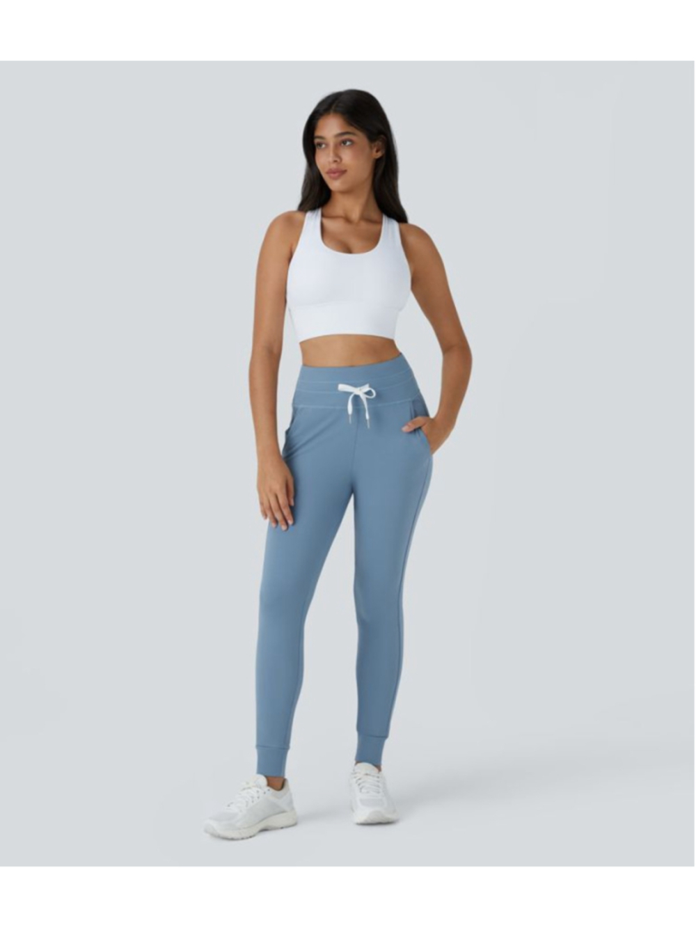 Women's SoftlyZero™ Plush Drawstring Full Length Joggers Gray Blue M Tall - Picture 4 of 13